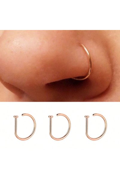 Choice3 Hoop Face 3 Pcs Rose Gold 3Pcs 20G Stainless Steel D Shape Thin Nose ...