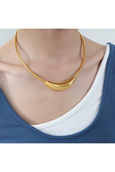 Choice1 All Gold Color ZAKOL French Trendy Design Metal Tube Snake Bone Chain...