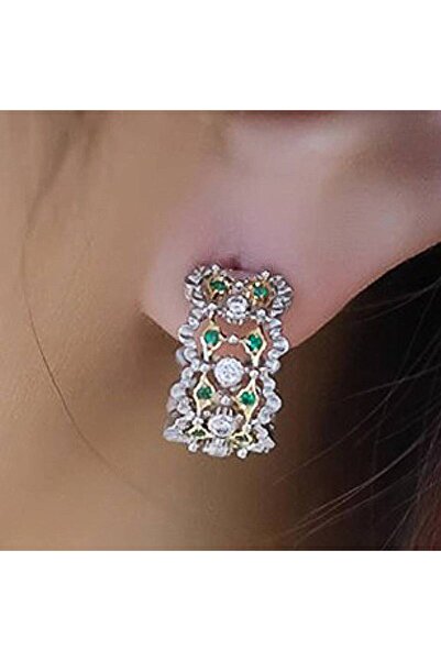 Choice E4117 Huitan Two Tone Women Hoop Earrings Inlaid Sparkling Green Cubic...