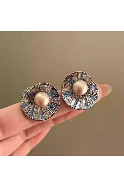 Choice 01 Vintage Elegant Blue Crystal Shell Pearl Conch Shape Stud Earrings ...