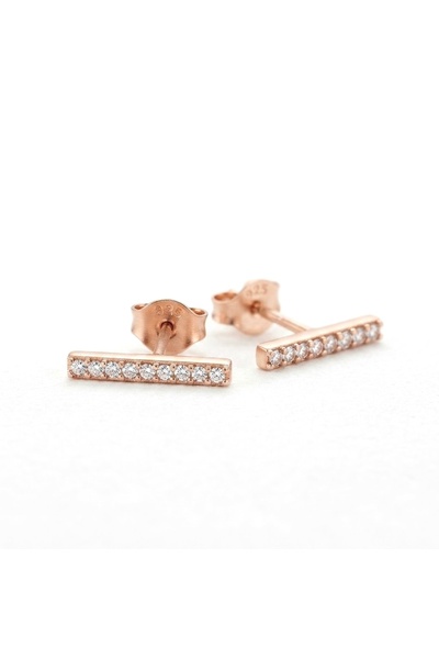 Siya Silver 925 Ayar Zirkon Taşlı Çubuk Model Minimal Gümüş Küpe- 1,1 Cm