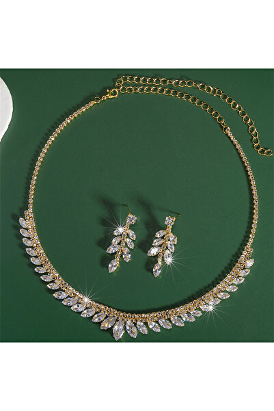 Choice Gold-color 2pcs Bridal European American Rhinestone Droplet Pendant Ne...