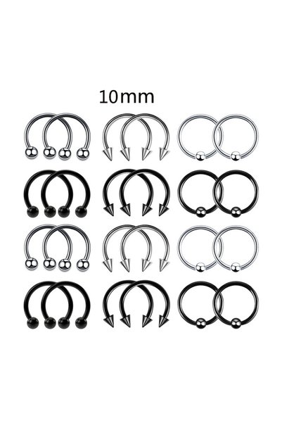 Choice 10mm style A 24pc 16G Multiuse Stainless Steel Piercing Rings - Hypoal...
