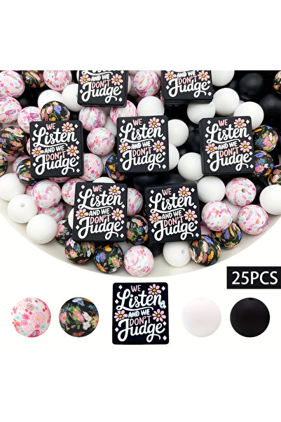 Choice 25PCS-style 1 25PCS 2D Letter Dropper Silicone Bead Set, Perfect for D...