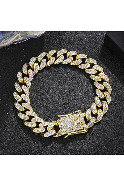 Choice Light Yellow Gold Color Luxury Iced Out Cuban Link Chain Bracelet for ...