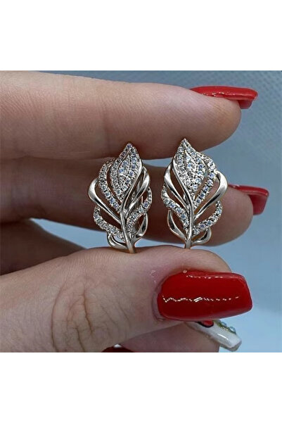 Choice E3916 Huitan Leaf Shaped Hoop Earrings Gold Color Cubic Zircon Brillia...