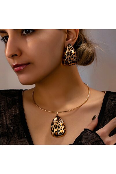 Choice Leopard Print Women's Jewelry Set, Geometric Water Drop-Shaped Pendant...