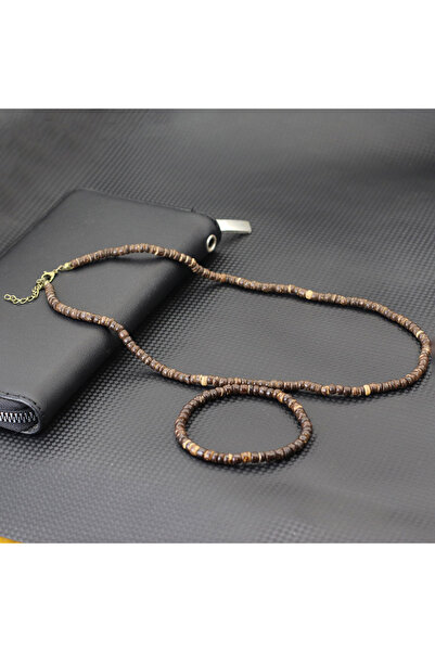 Choice dark wood round 2Pcs Wooden Beads Necklace Bracelet Suit Men Natural H...