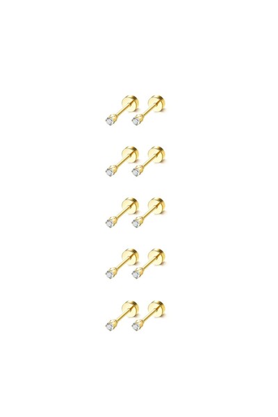 Choice 5Pairs CZ 2mm Gold 15 Pairs Tiny Surgical Steel Gold Stud Earrings, Co...
