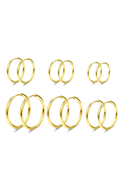 Choice 6 Pairs (6 Sizes ) Gold-color 6 Pairs 6 Sizes 18G Small Hoop Earrings ...