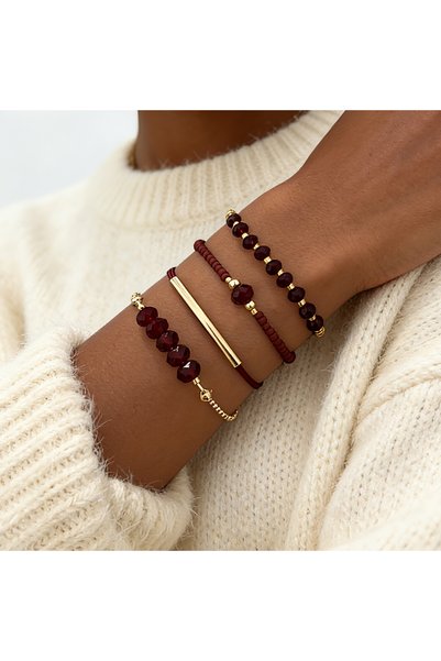 Choice SL-2100- Wine Red 4Pcs/Set Fashion Red Glass Stone Bracelets For Women...