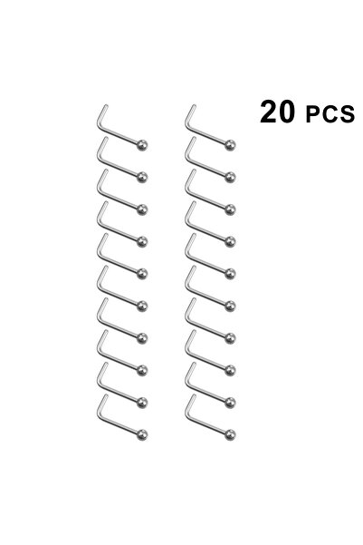 Choice 20 pcs 10/20/40/80pcs L-Shape Nose Stud Stainless Steel Nose Piercing ...