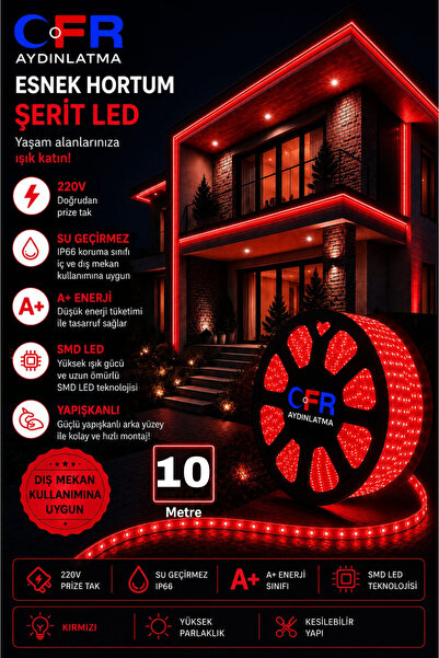 CFR Hortum Esnek Şerit Led Beyaz ,Günışığı,Amber,Kırmızı,Mavi Rengi + 220v Fi...