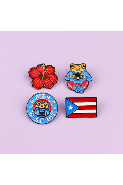 Choice 4pcs 4pcs Kawaii Photographer Frog Enamel Pin Red Hibiscus Puerto Rico...