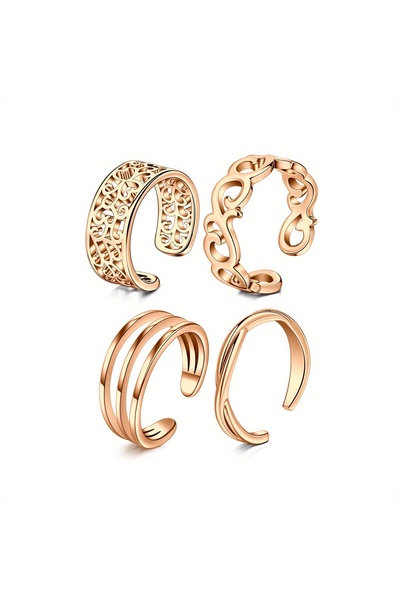 choice2 16 Set 4-Rose golden 4pcs Adjustable Toe Rings for Women Open Stainle...