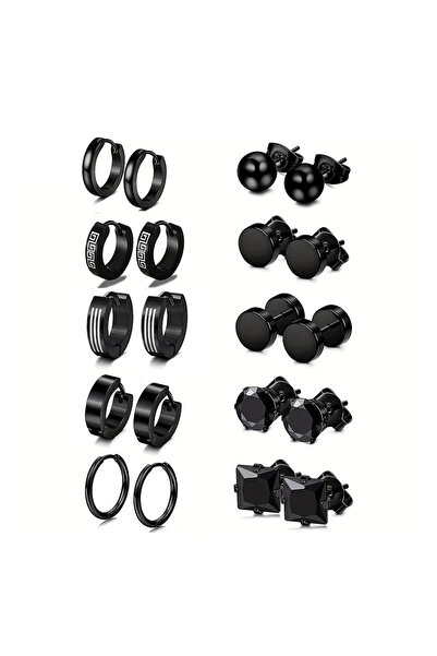 Choice 10pairs 10pairs Earrings Black Stainless Steel Stud Earrings Set For M...