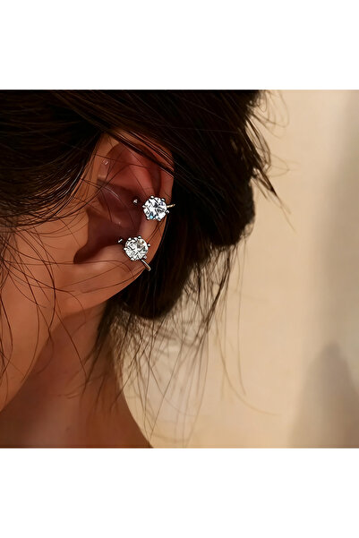 Choice silver color 2Pc New Shiny Zircon Clip Earrings Adjustable Non Piercin...