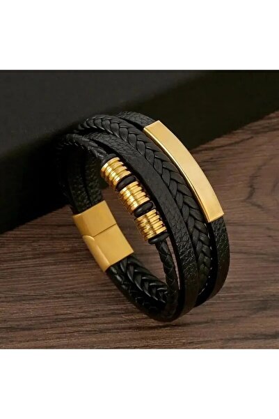 Choice ASL70044G Multi Layers PU Leather Mens Magnut Closure Bracelet Waved L...