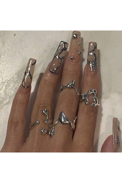 Choice Silver 4Pcs/Set Vintage Irregular Lava Open Ring for Women Water Drop ...