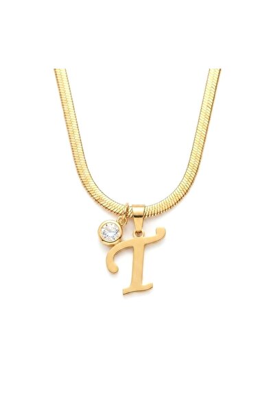 Siya Silver Non-Tarnish Steel Zircon Stone Italian Chain Letter Necklace