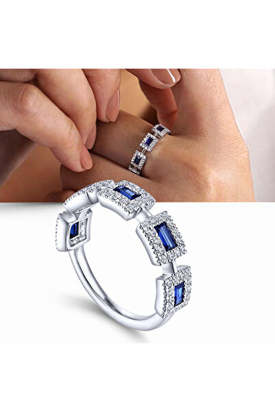 Choice4 7 F1708 Huitan Sparkling White/Blue CZ Finger Ring for Women Geometri...