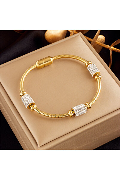 Choice B759 DIEYURO 316L Stainless Steel Gold Color Zirconia Beaded Bracelet ...