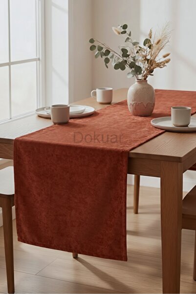 Dokuar Velvet Textured 40X220 Premium Tile Plain Polyester Table Runner