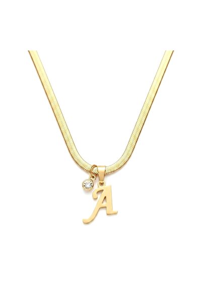 Siya Silver Non-Tarnish Steel Zircon Stone Italian Chain Letter Necklace