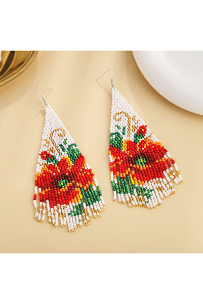 Choice MULTI Bohemian Style, Three-Dimensional Rose Tassels Hand-Beaded Earri...