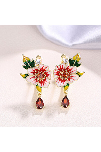 Choice E3500 Huitan Gorgeous Flower Earrings for Women Red Flower Green Leaf ...