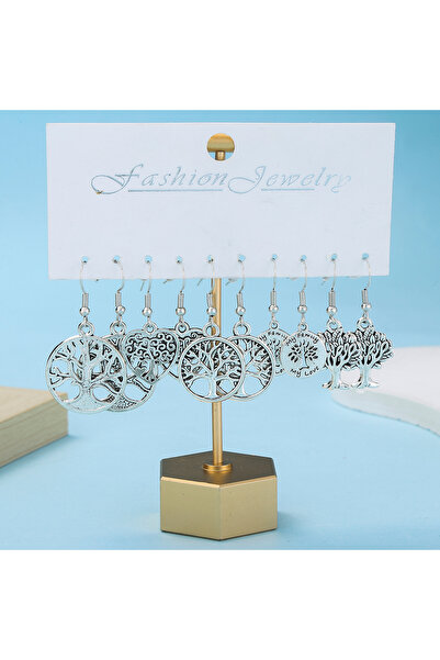 Choice ER641 5 Pairs Antique Silvery Alloy Life Trees Love Dangle Earrings Fa...