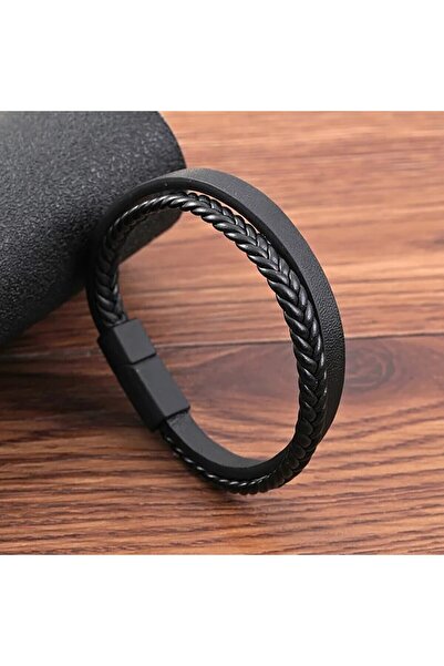 Choice black Multi -Style PU Leather Two -Layer Magnetic Bracelet Men's Matur...