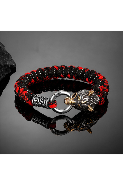 Choice3 21cm Gold Red Black Retro Norse Odin's Wolf Survival Bracelets Men Vi...