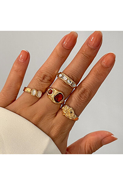 Choice Gold Color Ingemark 4Pcs Boho Rhinestone Gold Color Ring Set for Women...
