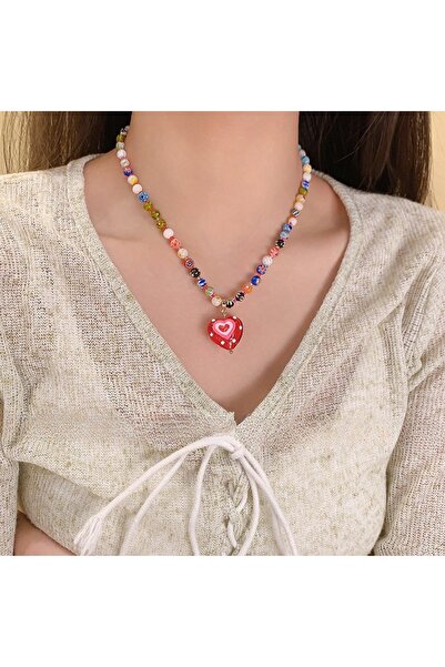 Choice Colorful ZAKOL Colorful Glass Bead Heart-shaped Pendant Necklaces for ...