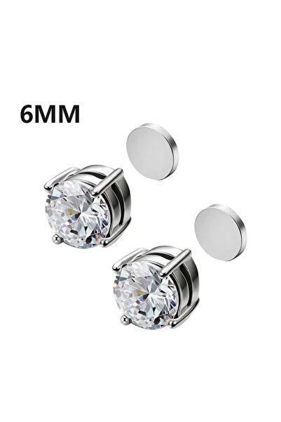 Choice26 A-Silver 6mm 1Pairs Punk Round Zircon Magnetic Ear Stud Clip Earring...