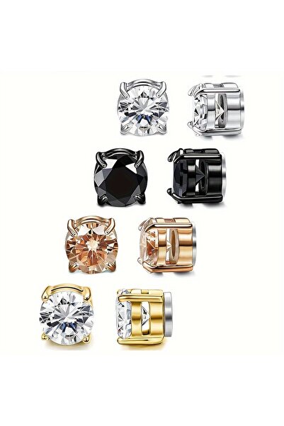 Choice 4 pairs set Classy 18K Gold Plated Stainless Steel Magnetic Stud Earri...