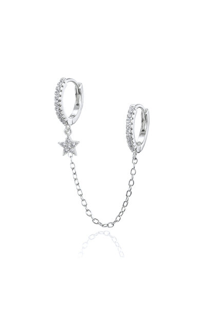 Choice E1290 Silver Vintage Stainless Steel Crystal Star Chain Hoop Earrings ...
