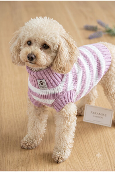 faramiss fashion SELANİK ÖRGÜ PEMBE-BEYAZ ÇİZGİLİ RENK KEDİ KAZAK KÖPEK KAZAK...