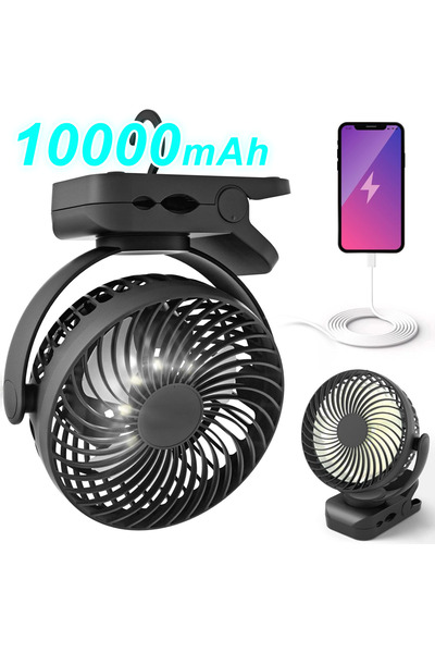 Choice1 Black 10000mAh 10000mAh portable camping fan with LED light and hangi...