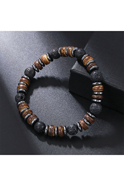 Choice 2 Handmade beaded men's bracelet retro style elastic string wooden bea...