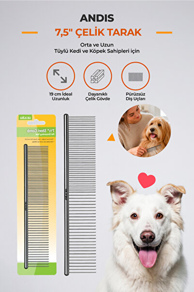 Andis 19 cm Çelik Dayanıklı Kedi Köpek Kıtık Açıcı ve Kabartma Tarağı