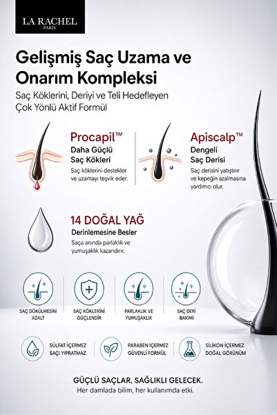 La Rachel Yavaş Uzayan Ve Aşırı Yıpranmış Saçlar Için Geliştirilmiş Bitkisel Saç Bakım Kompleksi