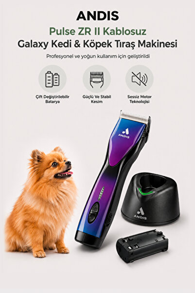 Andis Pulse ZR II Kablosuz Galaxy Kedi/Köpek Tıraş Makinesi - Mor Renkli Yede...