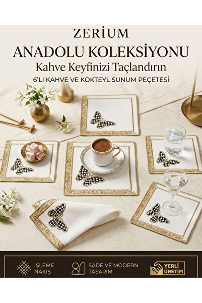 ZERİUM Σετ 6 τεμαχίων Premium για κοκτέιλ και καφέ, πετσέτες παρουσίασης με λ...