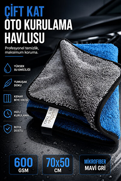 M.Y. TASO ÇİFT KAT Mikrofiber Oto Kurulama Havlusu 50X70 cm (Kenarı biye )