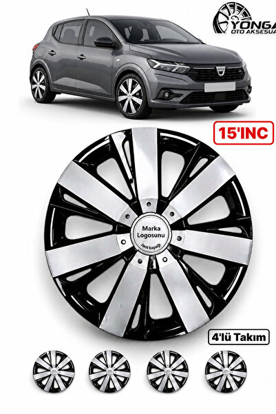 YONGA OTO AKSESUAR DACİA 15 İnç Jant Kapağı 4'lü Set Siyah Gümüş + 4 Amblem +...