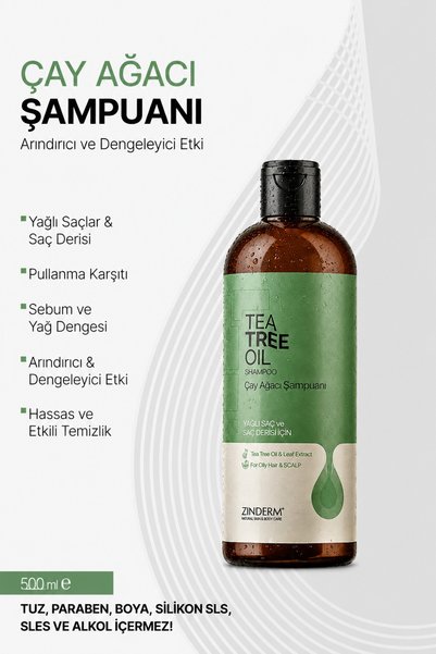 zinderm Tea Tree Shampoo - Purifying and Balancing Salt-Free Tea Tree Oil Shampoo 500 ml (3 X 500 ml)