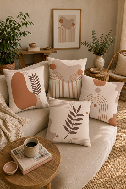 Belle Benoit Set of 4 Double-Sided Digital Printed Minimal Bohemian Pillowcas...