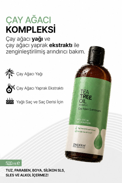 zinderm Tea Tree Shampoo - Purifying and Balancing Salt-Free Tea Tree Oil Shampoo 500 ml (3 X 500 ml)